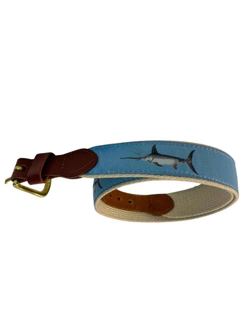 Leather Man Ltd Fish Embroidered Leather Belt in Blue & Brown Size 30 Casual